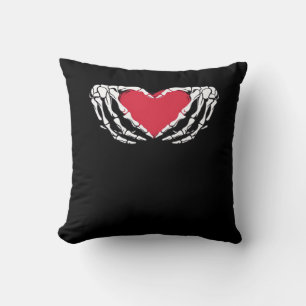 Funny Skeleton Heart Hands Classic Look Throw Pillow