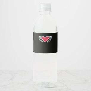 Funny Skeleton Heart Hands Classic Look Water Bottle Label