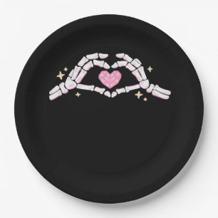 Funny Skeleton Heart Hands Creative Vibe Paper Plate