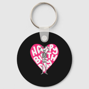 Funny Skeleton Heart Valentine’s Day In Retro Birt Keychain