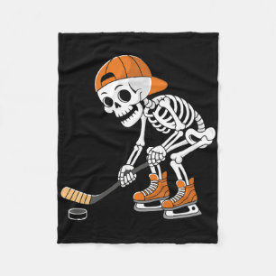 Funny Skeleton Hockey Player Cool Ice Skating Fleece Blanket