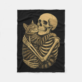 Funny Skeleton Hugging Cat Halloween Cat Lover Cat Fleece Blanket