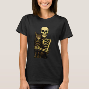 Funny Skeleton Hugging Cute Black Cat Halloween Mo T-Shirt