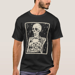 Funny Skeleton Hugs Maltese Dog Halloween Costume T-Shirt