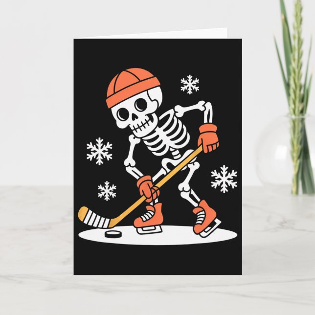 Funny Skeleton Ice Hockey Halloween (1)  Card (Front)