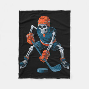 Funny Skeleton Ice Hockey Halloween _1  Fleece Blanket