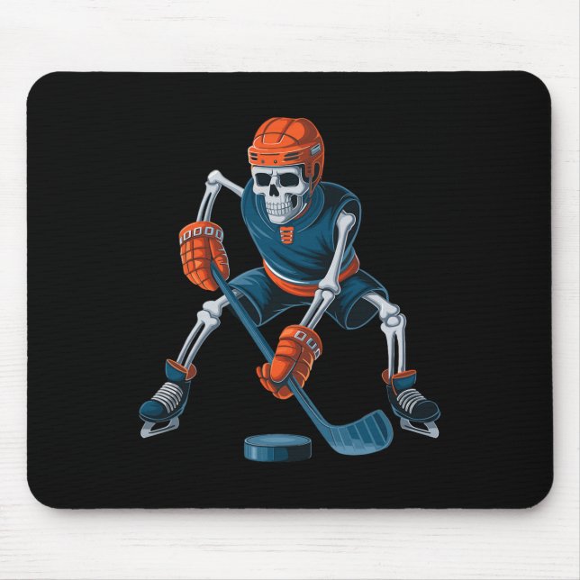 Funny Skeleton Ice Hockey Halloween _1  Mouse Pad (Front)
