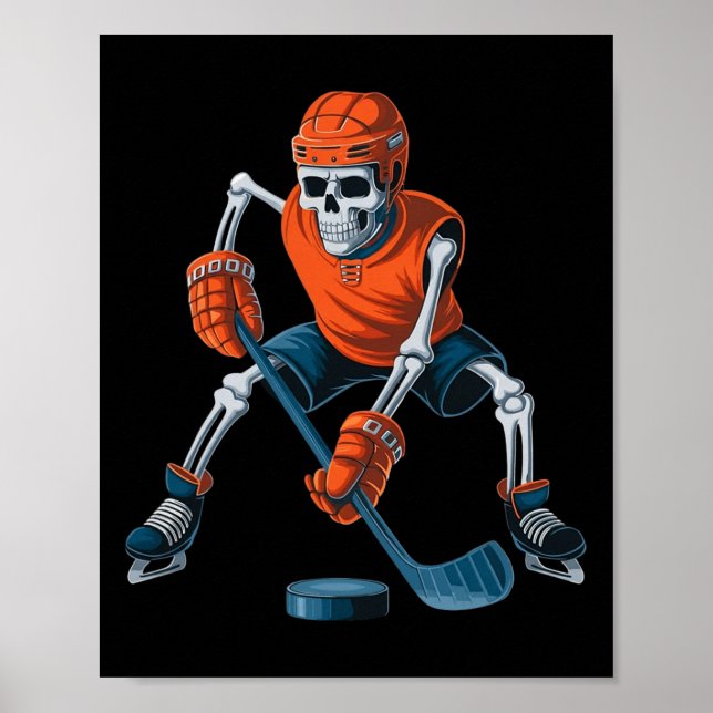 Funny Skeleton Ice Hockey Halloween  Poster (Front)
