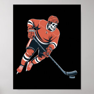 Funny Skeleton Ice Hockey Halloween Poster