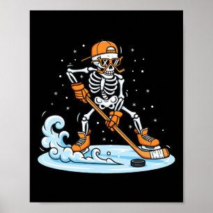 Funny Skeleton Ice Hockey Halloween Spooky Player Poster