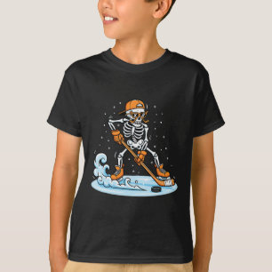 Funny Skeleton Ice Hockey Halloween Spooky Player T-Shirt
