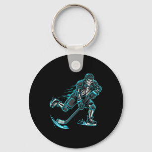 Funny Skeleton Ice Hockey Player Halloween  Keychain