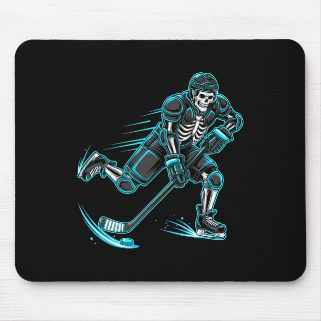 Funny Skeleton Ice Hockey Player Halloween  Mouse Pad (Front)