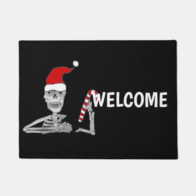Funny Skeleton in Santa hat Christmas Doormat (Front)