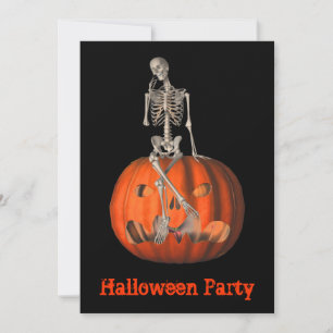 Funny Skeleton Jack O Lantern Halloween Invitation