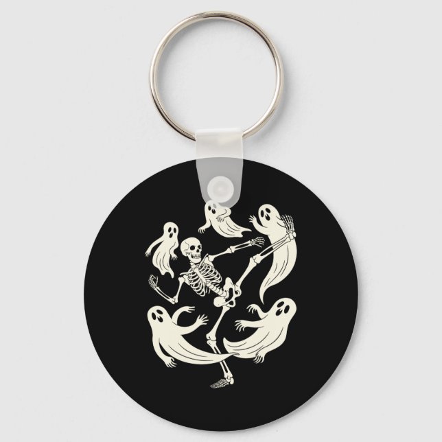 Funny Skeleton Karate Lovers Spooky Halloween Mart Keychain (Front)
