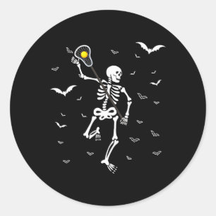 Funny Skeleton Lacrosse Cute Halloween Lacrosse Pl Classic Round Sticker