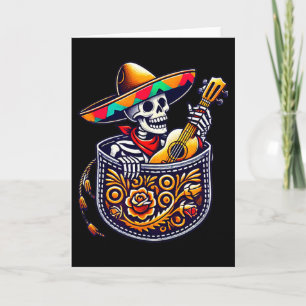 Funny Skeleton Mariachi Guitar Pocket Cinco De May Card