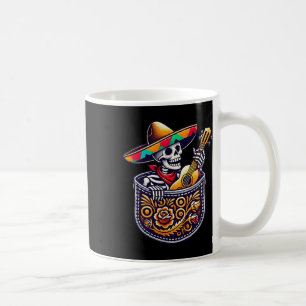 Funny Skeleton Mariachi Guitar Pocket Cinco De May Coffee Mug
