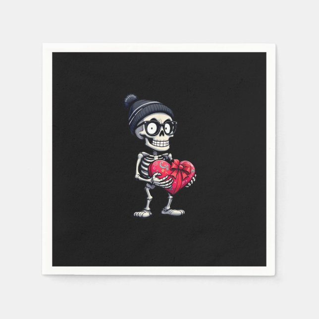 Funny Skeleton Men Women Skeleton Heart Valentines Napkin (Front)