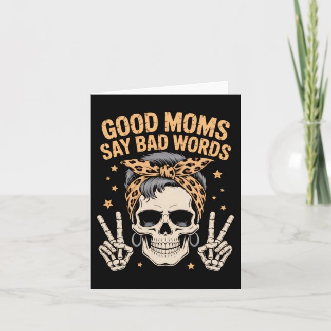 Funny Skeleton Messy Bun Mom Card (Front)
