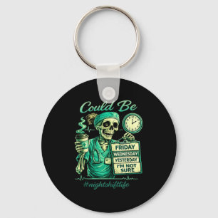 Funny skeleton nursing night shift life squad nurs keychain