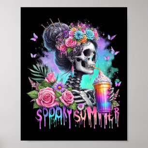 Funny Skeleton Party Spooky Summer Drinks Summerwe Poster