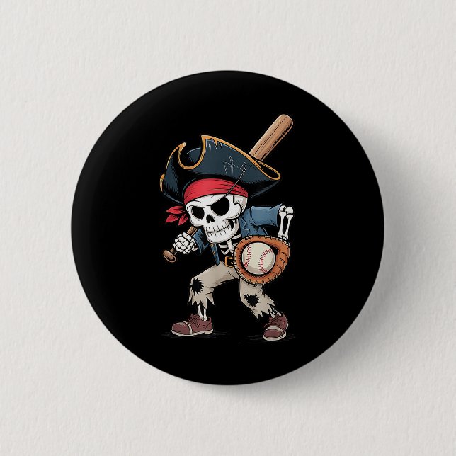 Funny Skeleton Pirate Baseball Halloween Costume B 2 Inch Round Button (Front)