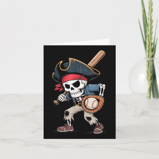 Funny Skeleton Pirate Baseball Halloween Costume B Card (Front)
