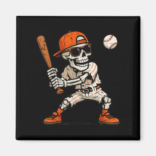 Funny Skeleton Playing Baseball Halloween Boys Men Magnet
