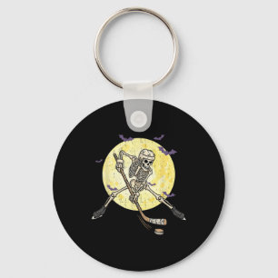 Funny Skeleton Playing Hockey Funny Halloween Men  Keychain