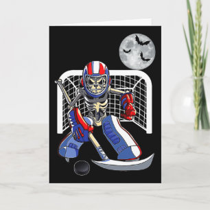 Funny Skeleton Playing Ice Hockey Happy Halloween Card