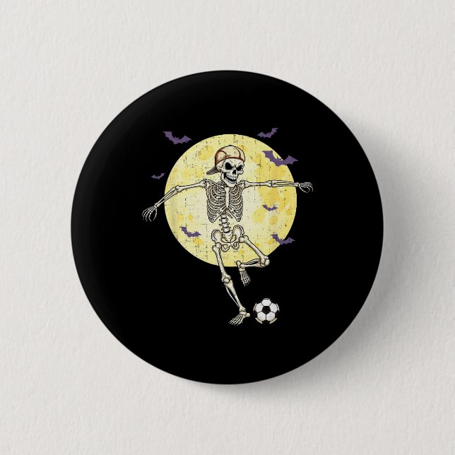 Funny Skeleton Playing Soccer Funny Halloween Men  2 Inch Round Button (Front)