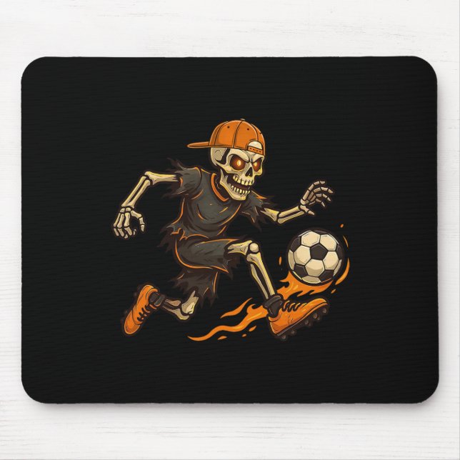 Funny Skeleton Playing Soccer Halloween Shirts Men Mouse Pad (Front)