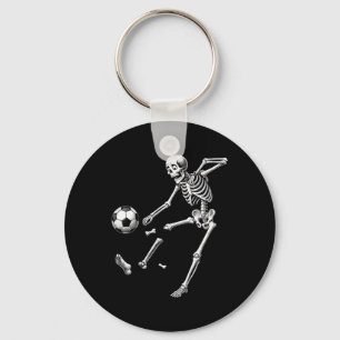 Funny Skeleton Playing Soccer, Halloween Soccer Bo Keychain