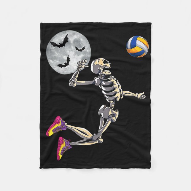 Funny Skeleton Playing Volleyll Happy Halloween Da Fleece Blanket (Front)