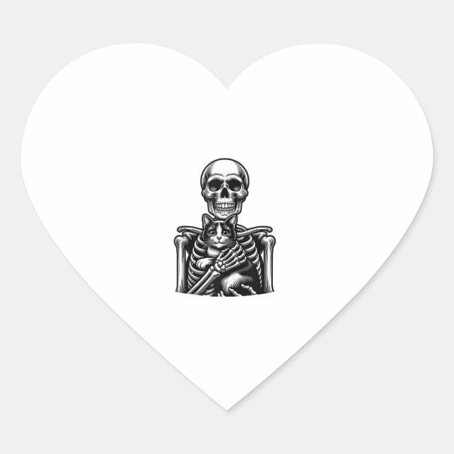 Funny Skeleton playing with a cat Graphic Skull Ca Heart Sticker (Front)