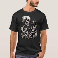 Funny Skeleton playing with a cat Graphic Skull Ca