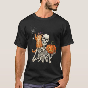 Funny Skeleton Pumpkin Cat Halloween Cat Lover Men T-Shirt