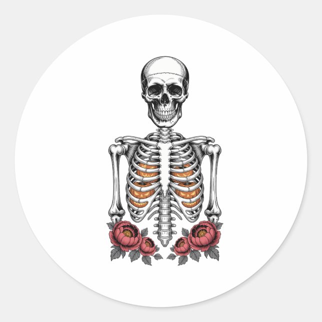 Funny Skeleton Pumpkin Fall Classic Round Sticker (Front)