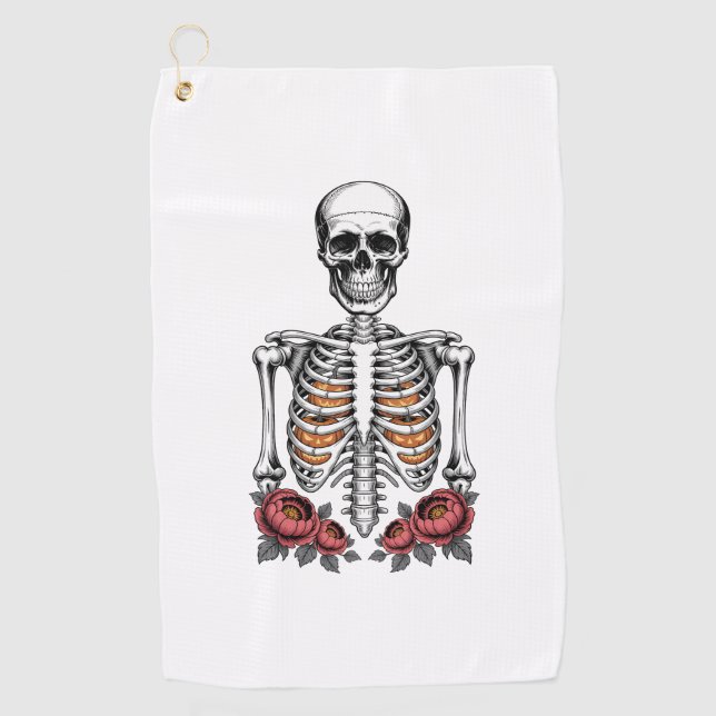 Funny Skeleton Pumpkin Fall Golf Towel (Front)