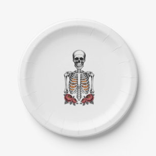 Funny Skeleton Pumpkin Fall Paper Plate
