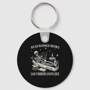 Funny Skeleton Read Banned Books Gain Forbidden Kn Keychain