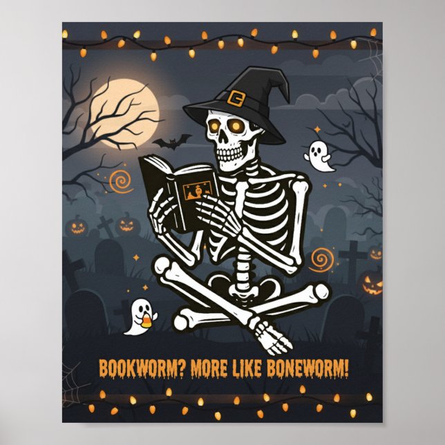  Funny Skeleton Reading Poster (Front)
