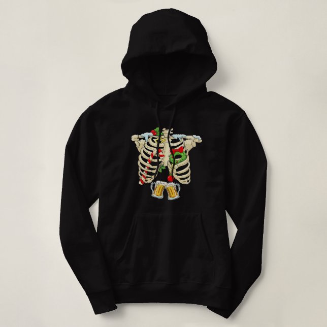 Funny Skeleton Rib Cage Beer Ugly Christmas Sweate Hoodie (Design Front)