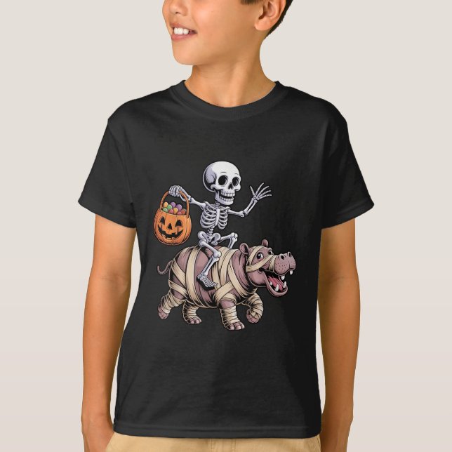 Funny Skeleton Riding Mummy Hip Lovers Halloween C T-Shirt (Front)