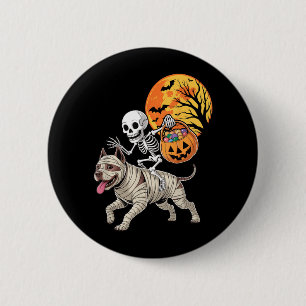Funny Skeleton Riding Mummy Pitbull Dog Women Men 2 Inch Round Button