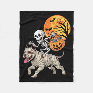 Funny Skeleton Riding Mummy Pitbull Dog Women Men Fleece Blanket