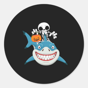 Funny Skeleton Riding Shark Jack O'lantern Pumpkin Classic Round Sticker