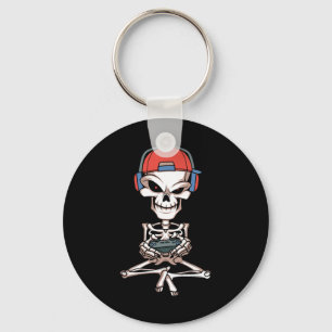 Funny Skeleton Skull Video Gamer Halloween Outfit Keychain